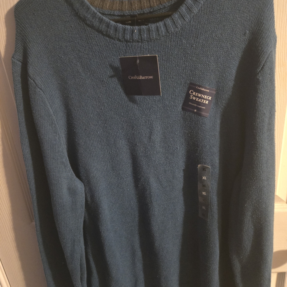 NWT croft & barrow Men's Blue Crewneck Sweater XL